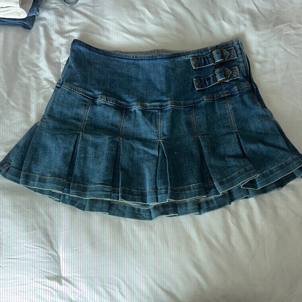 SOLD Denim Mini Skirt with Buckle Accents
